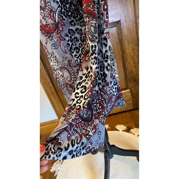 Bisou Bisou Womens Large Paisley Stretchy Black Red Bell Sleeve Boho Blouse Top - Picture 8 of 10